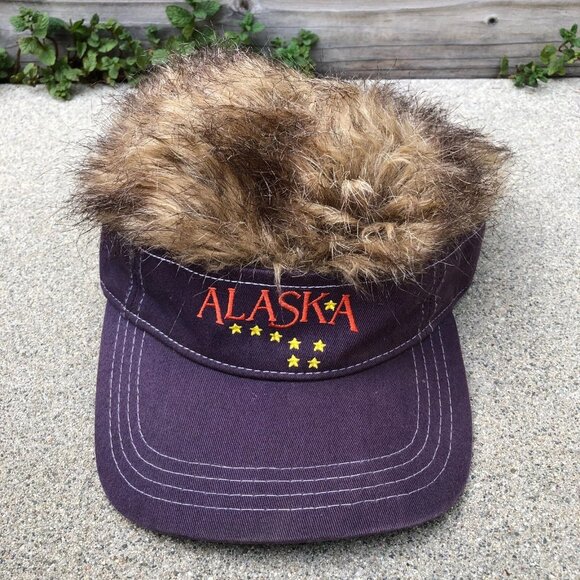 Vintage ARCTIC CIRCLE Fuzzy Sherpa Hat Men's Purple Alaska Adjustable Cap - Picture 1 of 6